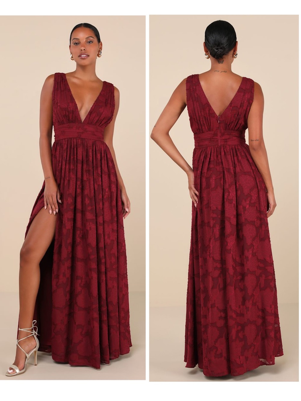 Lulus Sweet Sophistication Burgundy Burnout Floral Maxi Dress Size Small Formal